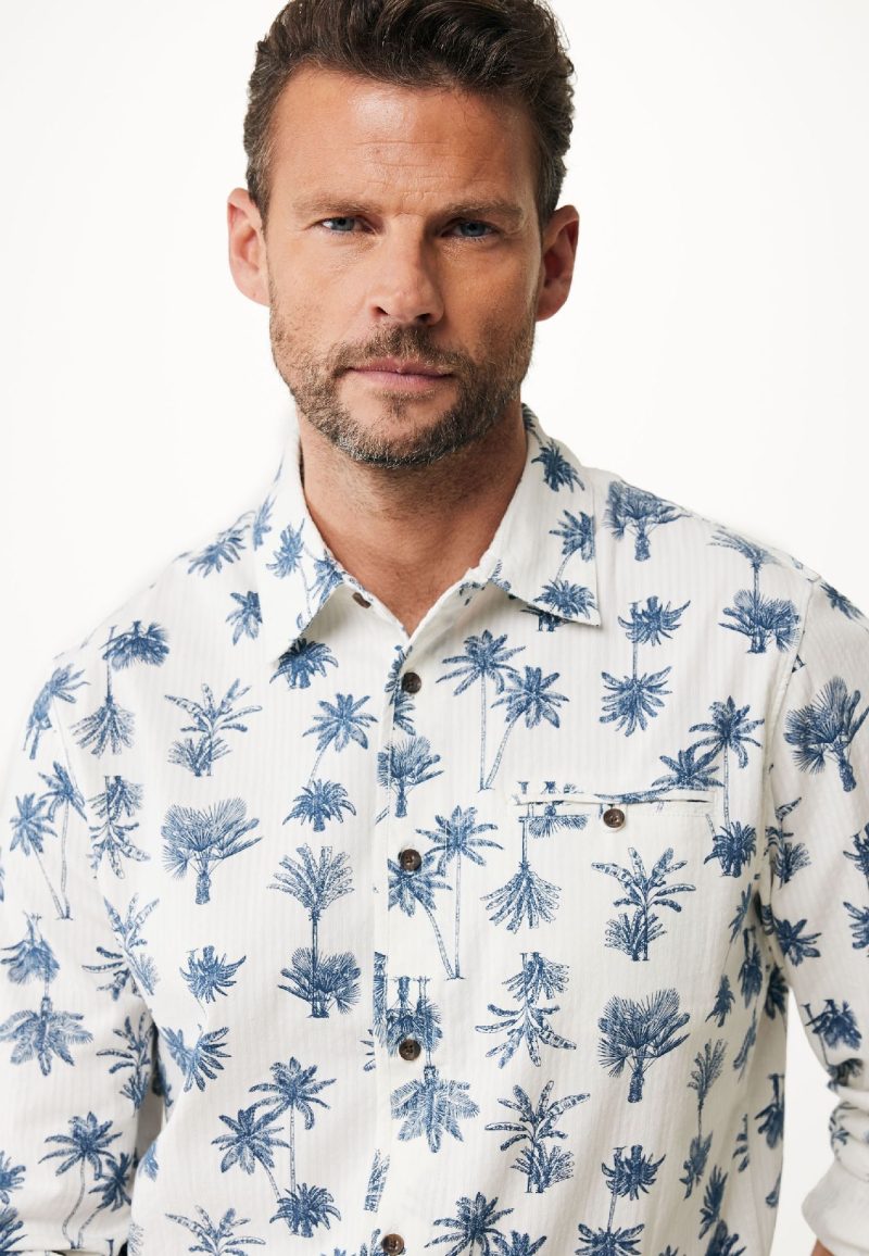 Seersucker shirt with palm allover print