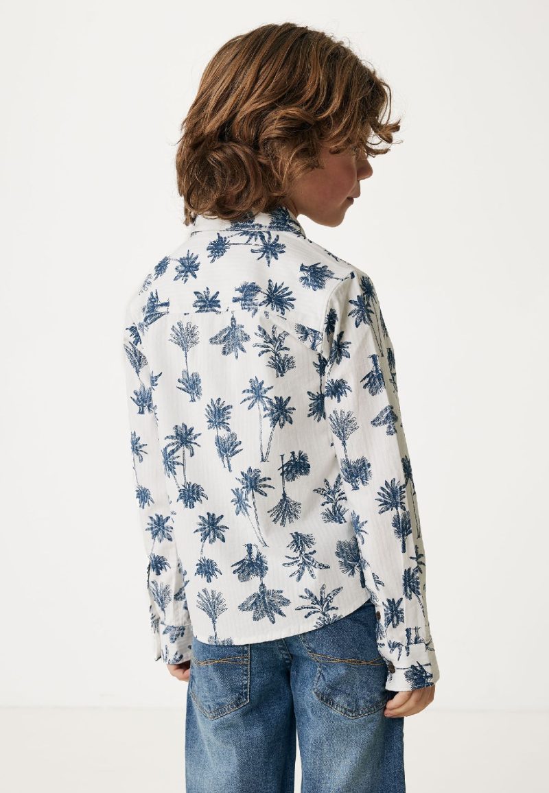 Seersucker shirt with allover palm print